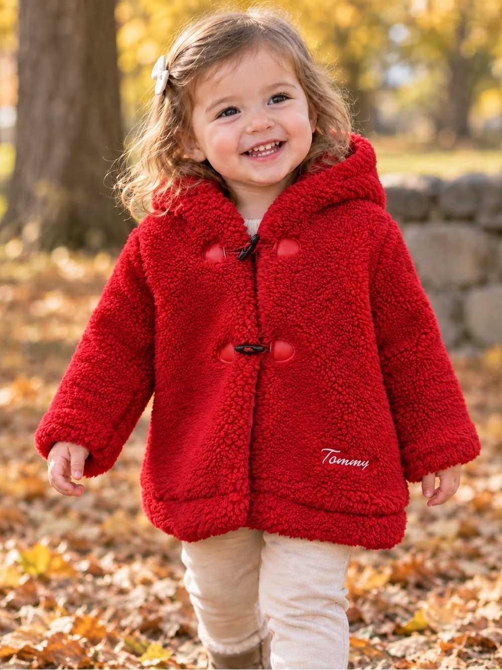 Tommy Hilfiger Baby Red Sherpa Hooded Toggle Coat 24M